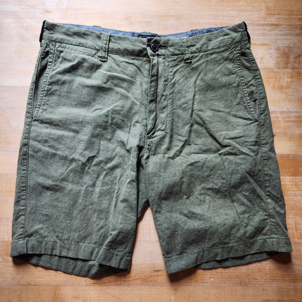 J Crew Green Chino Shorts Mens 31 Inseam 9" Chambray Lined Cotton F8705